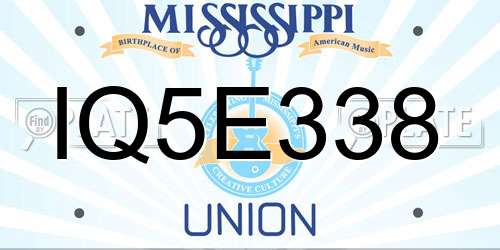 IQ5E338 Mississippi License Plate