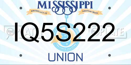 IQ5S222 Mississippi License Plate