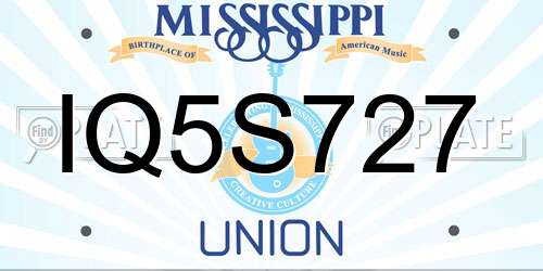 IQ5S727 Mississippi License Plate