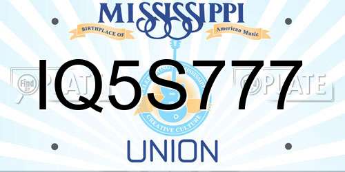 IQ5S777 Mississippi License Plate