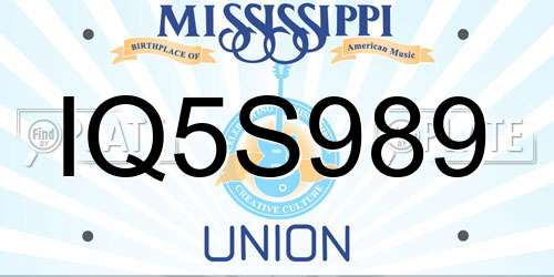 IQ5S989 Mississippi License Plate