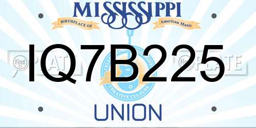 IQ7B225 Mississippi License Plate
