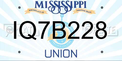 IQ7B228 Mississippi License Plate