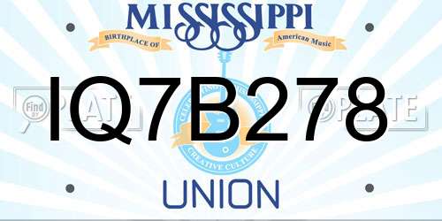 IQ7B278 Mississippi License Plate