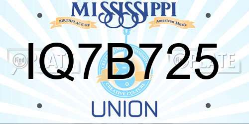 IQ7B725 Mississippi License Plate
