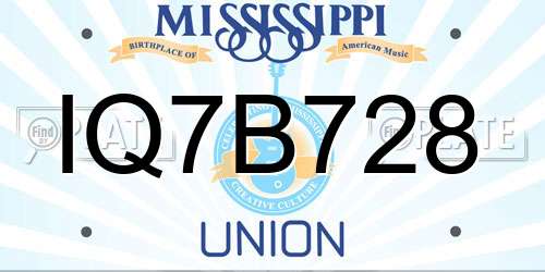 IQ7B728 Mississippi License Plate
