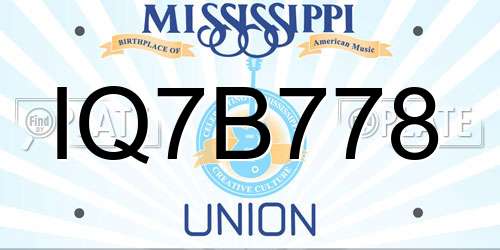 IQ7B778 Mississippi License Plate