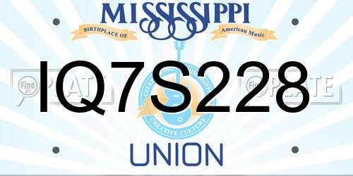 IQ7S228 Mississippi License Plate