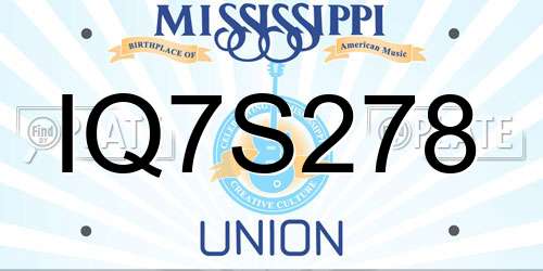 IQ7S278 Mississippi License Plate