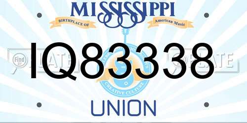 IQ83338 Mississippi License Plate