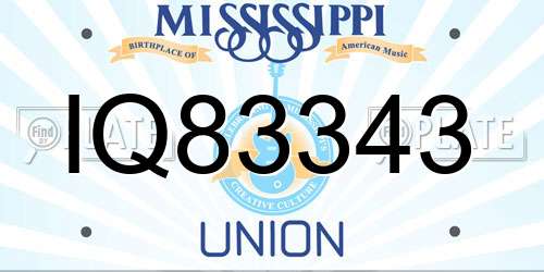 IQ83343 Mississippi License Plate