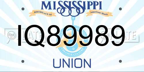 IQ89989 Mississippi License Plate