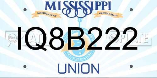 IQ8B222 Mississippi License Plate