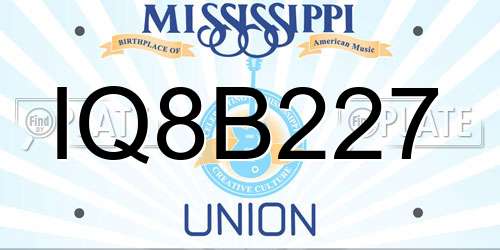 IQ8B227 Mississippi License Plate