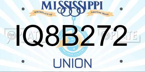 IQ8B272 Mississippi License Plate