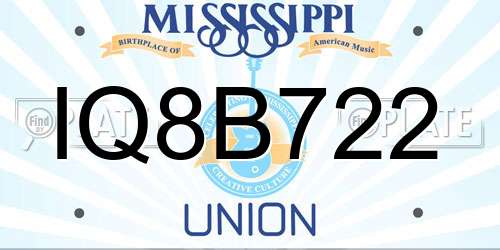 IQ8B722 Mississippi License Plate