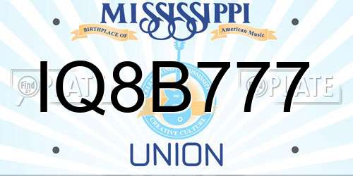 IQ8B777 Mississippi License Plate
