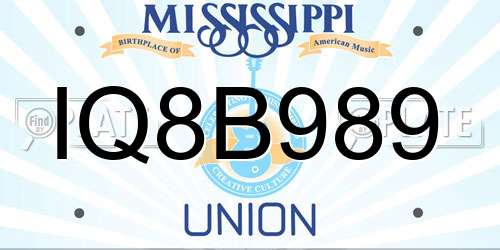 IQ8B989 Mississippi License Plate