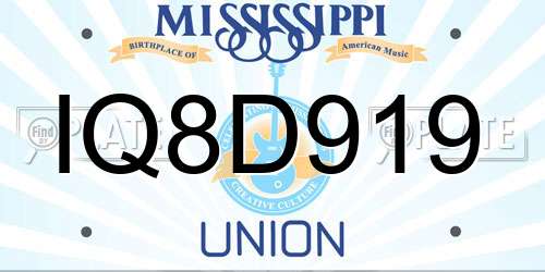 IQ8D919 Mississippi License Plate