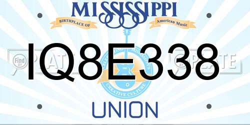IQ8E338 Mississippi License Plate