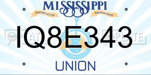 IQ8E343 Mississippi License Plate