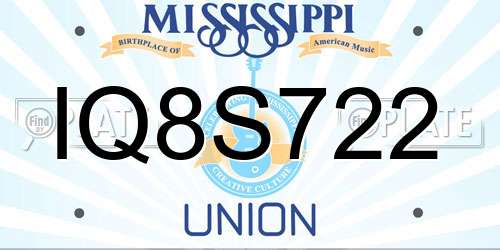 IQ8S722 Mississippi License Plate