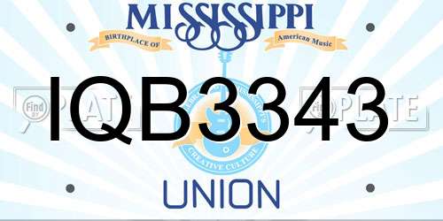 IQB3343 Mississippi License Plate