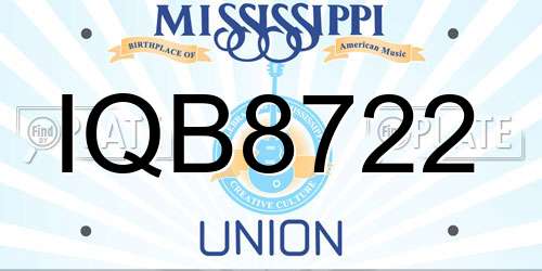IQB8722 Mississippi License Plate