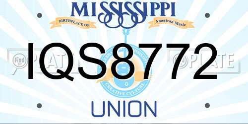 IQS8772 Mississippi License Plate