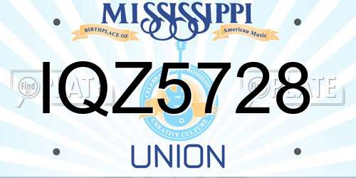 IQZ5728 Mississippi License Plate
