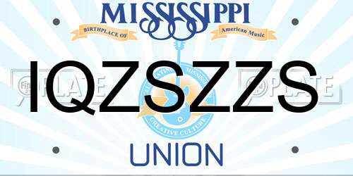 IQZSZZS Mississippi License Plate