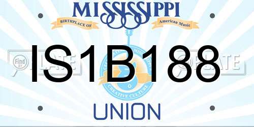 IS1B188 Mississippi License Plate