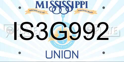 IS3G992 Mississippi License Plate