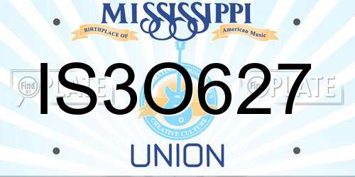 IS3O627 Mississippi License Plate