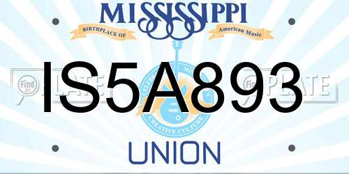 IS5A893 Mississippi License Plate