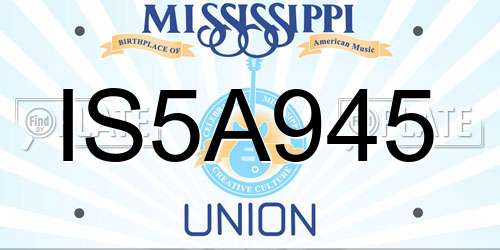 IS5A945 Mississippi License Plate
