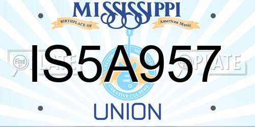 IS5A957 Mississippi License Plate