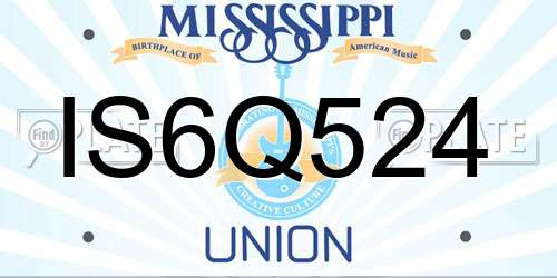 IS6Q524 Mississippi License Plate