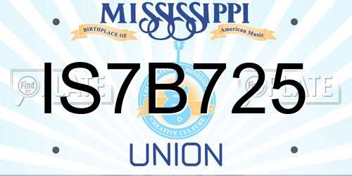 IS7B725 Mississippi License Plate