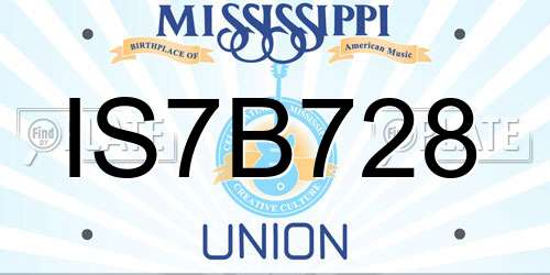 IS7B728 Mississippi License Plate