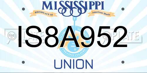 IS8A952 Mississippi License Plate