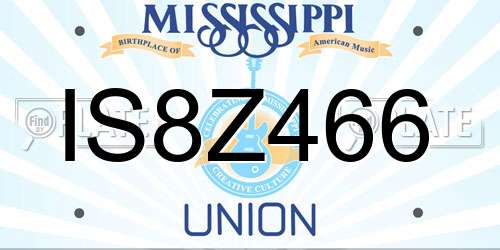 IS8Z466 Mississippi License Plate