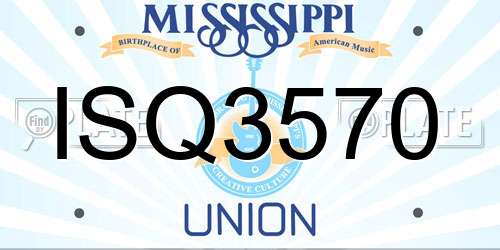 ISQ3570 Mississippi License Plate