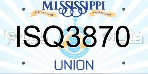 ISQ3870 Mississippi License Plate