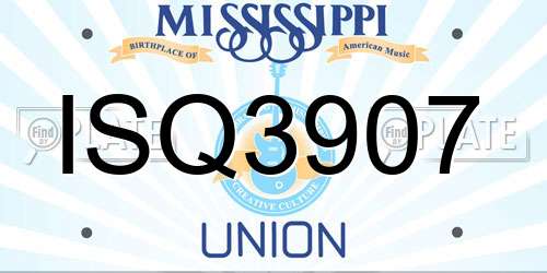 ISQ3907 Mississippi License Plate