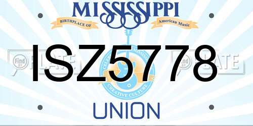 ISZ5778 Mississippi License Plate