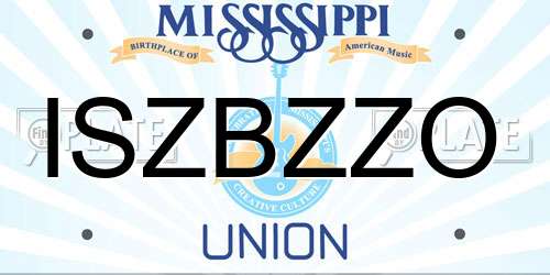 ISZBZZO Mississippi License Plate