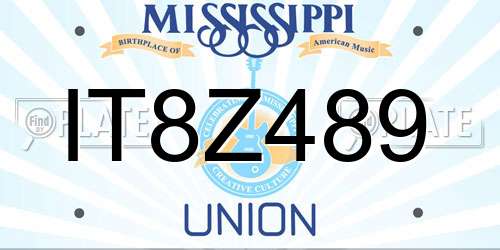 IT8Z489 Mississippi License Plate