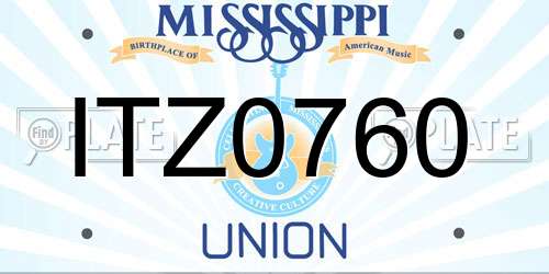 ITZ0760 Mississippi License Plate