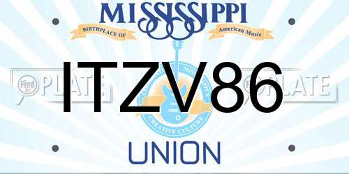 ITZV86 Mississippi License Plate